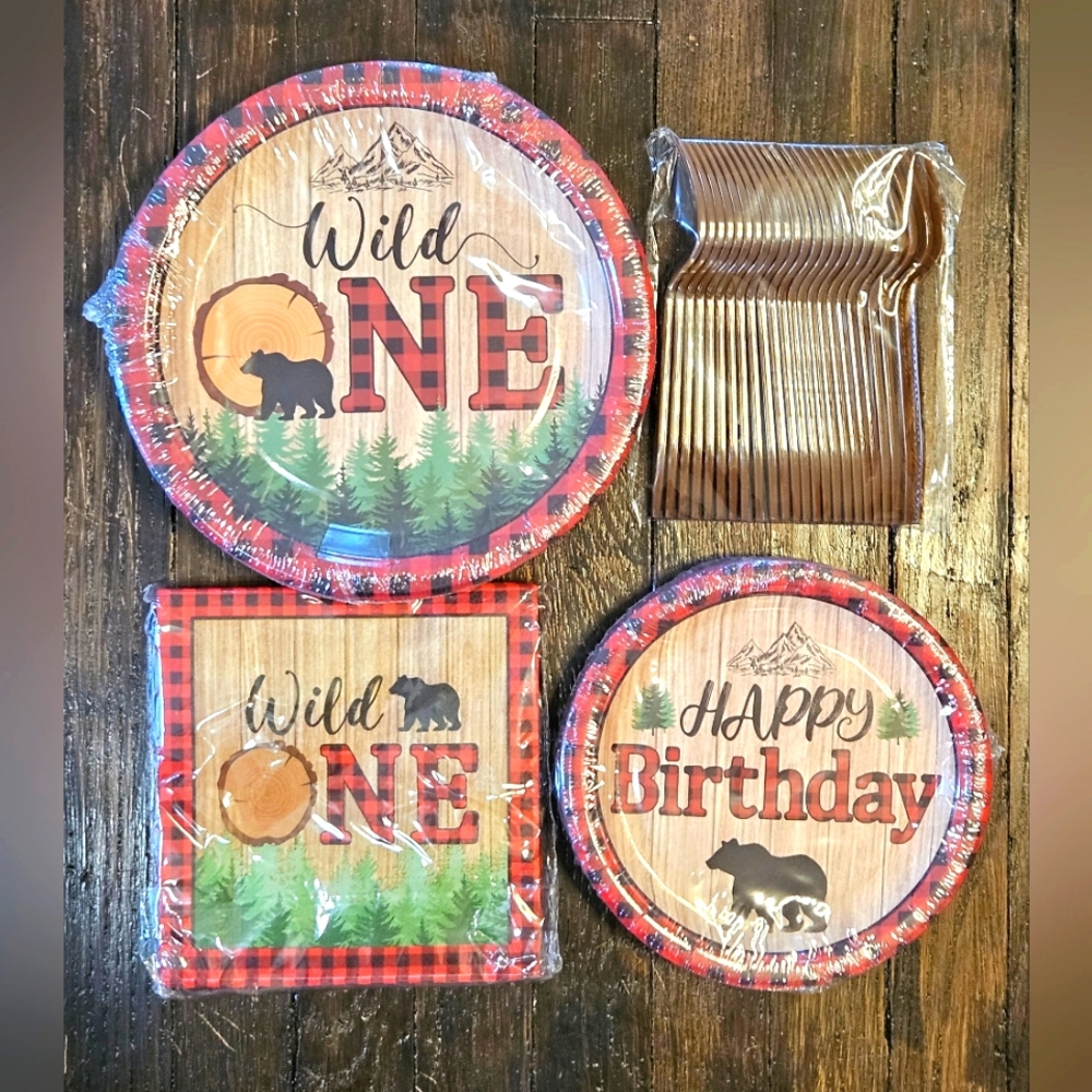 Wild One Birthday Party Supplies Set - Red and Green